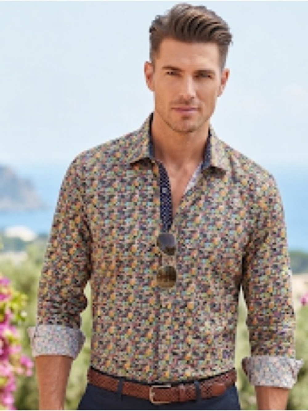 Via Uomo Floral Print Multicolor Cotton Button Down Men's Shirt XL